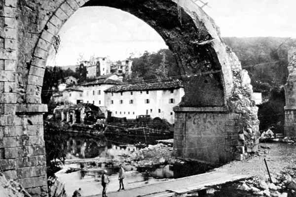 A wrecked bridge over the Vippacco river, Italy