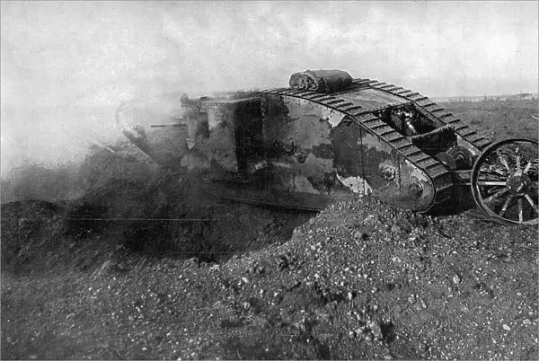 British Tank in action, Western Front; First World War, 1916