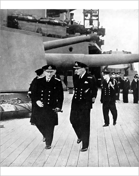 Admiral Tovey and Captain Leach on the deck of HMS Prince o