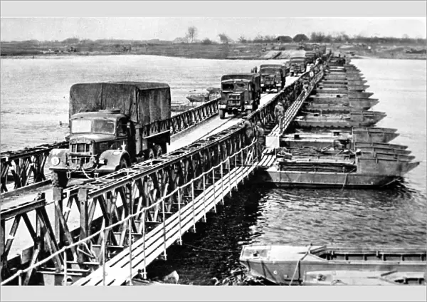 American Trucks crossing a Bailey Bridge, Second World War