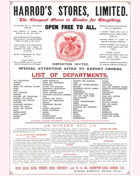 Advertisement for Harrods Department Store, 1897
