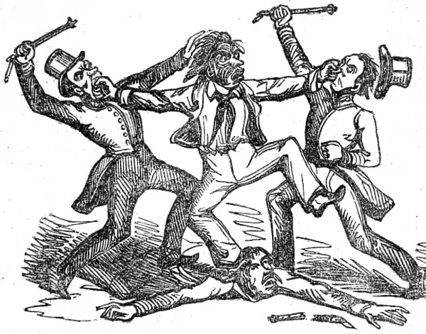 Fight between a Maori and three Europeans, 1842