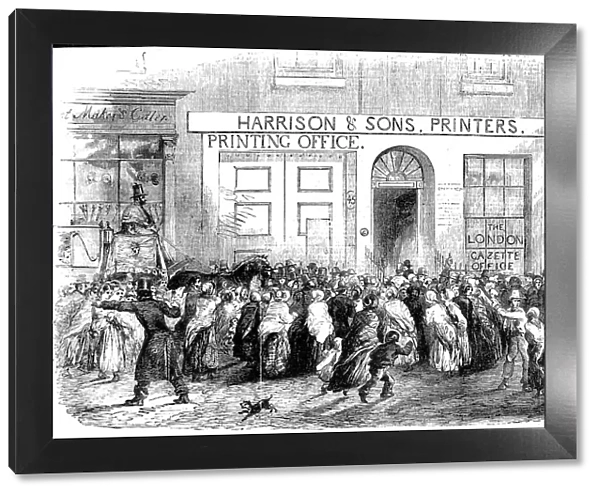 Crowd outside the London Gazette Office, London, 1854