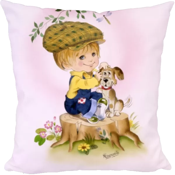 Cartoon illustration - boy and pet dog