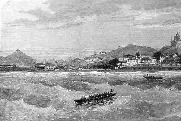Panoramic view of Cape Coast Castle, 1874