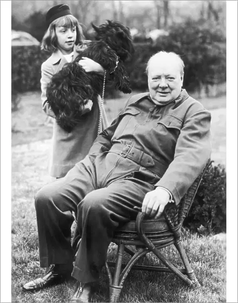 Winston Churchill posing in the garden of the White House