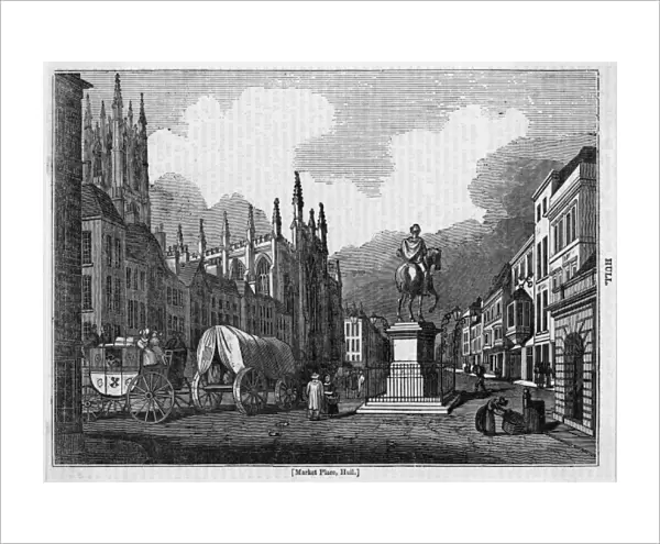 Hull. The Market Place, Hull, Humberside, with an equestrian statue