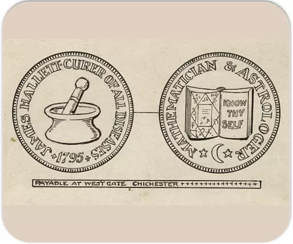 Coin marked James Hallett-Curer of All Diseases