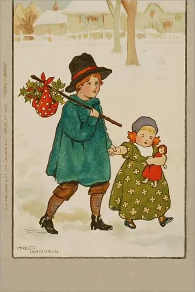 Children in the snow by Ethel Parkinson