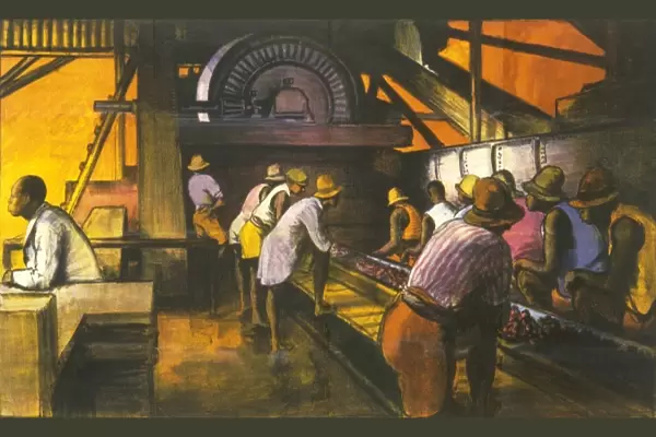 Poster depicting the sorting of manganese ore