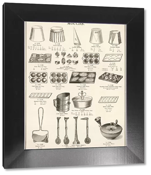A selection of moulds and other kitchen equipment