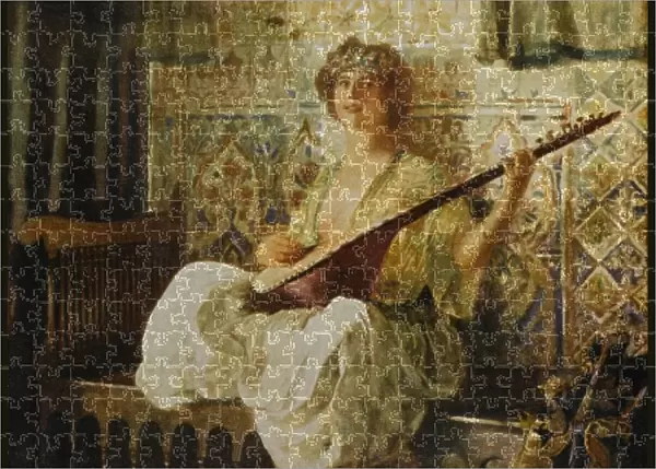Tukish woman playing the lute in the Harem