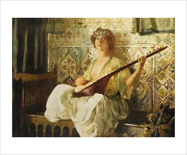 Tukish woman playing the lute in the Harem