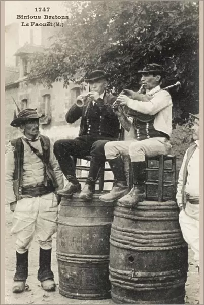 France - Le Faouet - Breton Men playing bagpipes