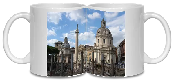 Trajans Column and St Peters Basilica, Rome, Italy