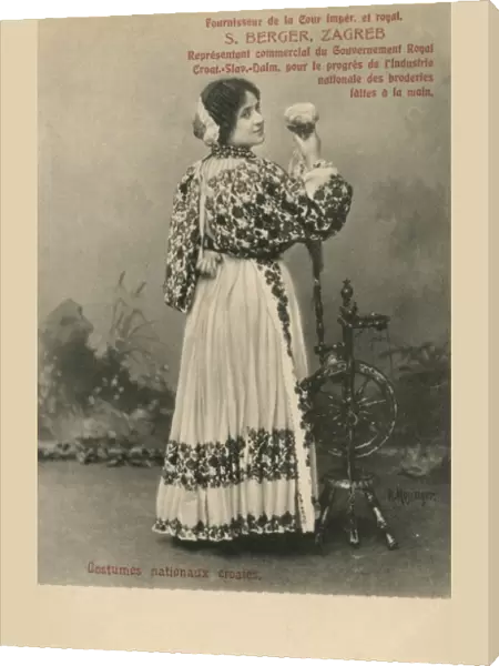 Croatian National Costume - Lady and spinning wheel