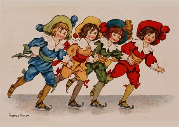 Four skating boys, by Florence Hardy