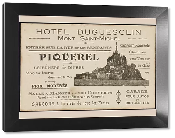 Advertising card for a Hotel on Mont St Michel, France