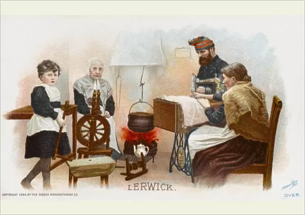 Lady from Lerwick using a Singer Sewing Machine