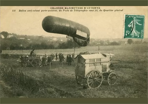 Wireless telegraph transmitter with balloon-mounted aerial