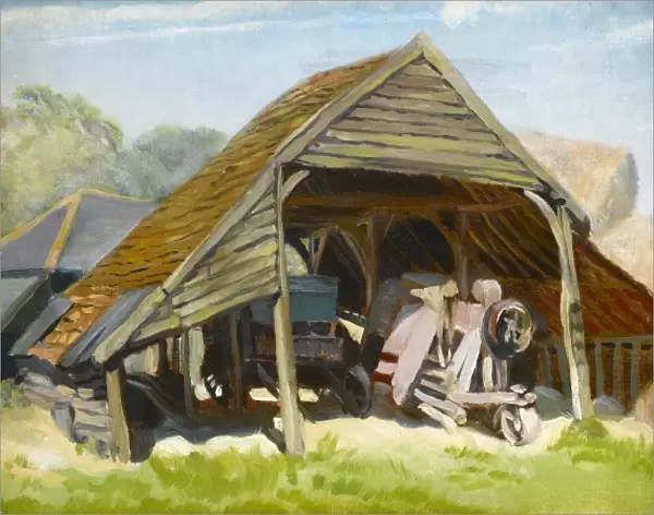 Farm carts in a wooden outbuilding