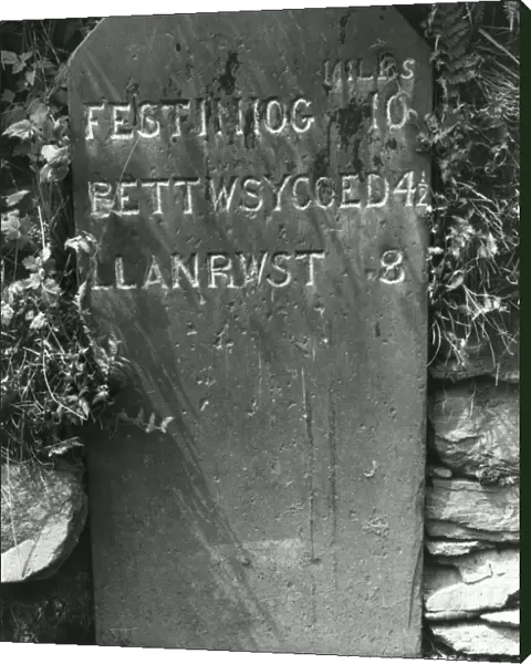 Slate milestone near Penmachno, North Wales