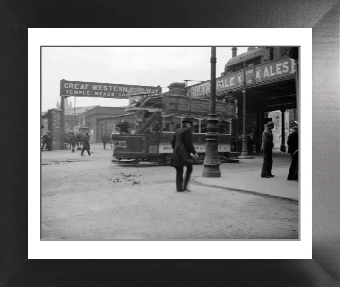 Framed Print : Bristol Temple Meads Station Print, Open-Top Bus and Train Framed Print : Bristol Temple Meads Station Print, Open-Top Bus and Train