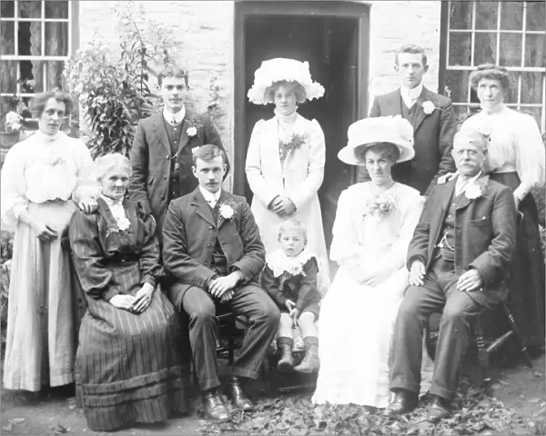 Edwardian family group outside their house, Mid Wales
