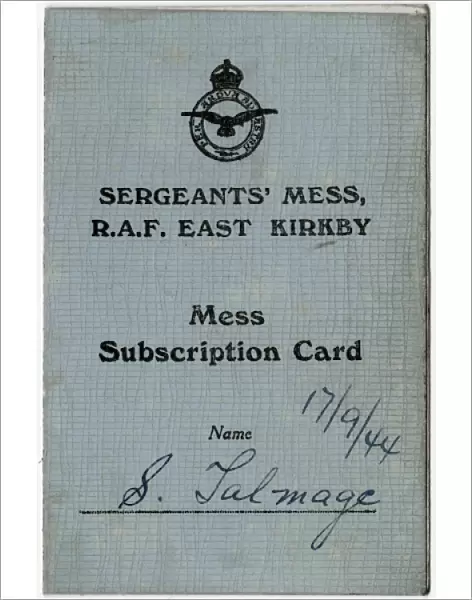 Mess card, R. A. F. East Kirkby