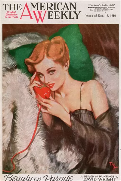 David Wright woman in black negligee on red telephone
