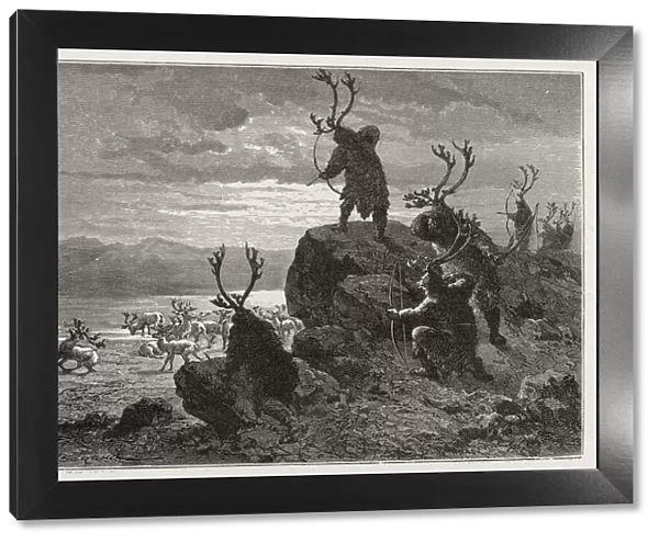 Stone Age men hunting reindeer