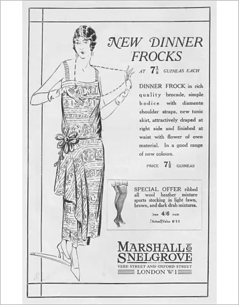 Advert for Marshall & Snelgrove new dinner frocks, 1924