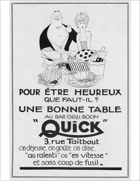 Advert for Quick, Bar-Grill Room, 1924, Paris