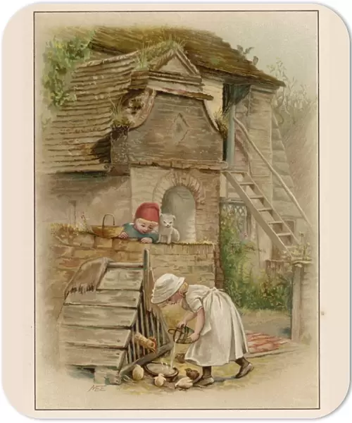 Girl Feeds Poultry 1891