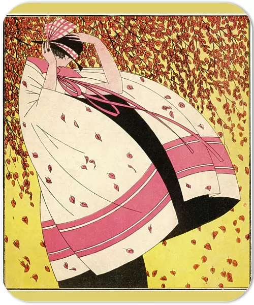 Woman in the wind in Autumn