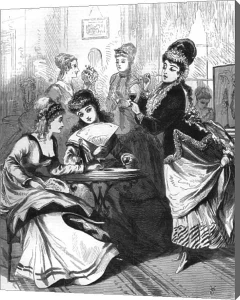 Ladies drinking at a fashionable milliners in London
