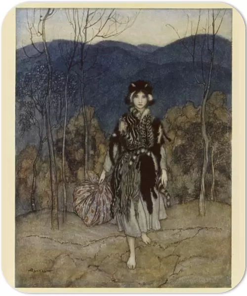 CATSKIN. Catskin walks barefoot through the woods, carrying her belongings with her