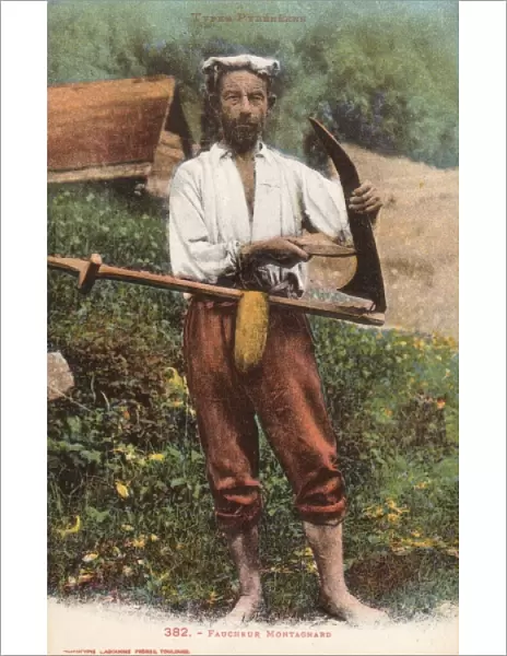 Pyrenean Man sharpening his scythe