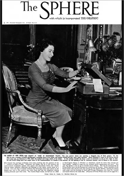 Queen Elizabeth II at her desk, 1959