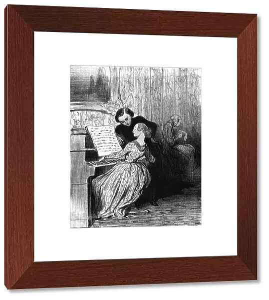 Piano student performs, c. 1860