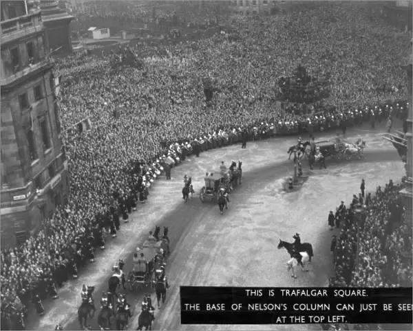 Royal Wedding 1947 - procession in Trafalgar Square