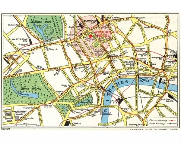 Map of Central London with Woburn House Hotel marked