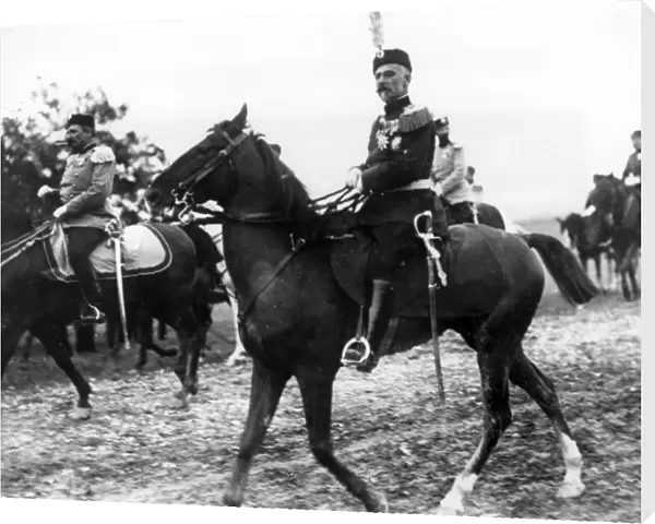 Field Marshal Putnik, Serbian army officer, on horseback