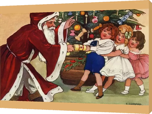 Pulling a cracker with Santa by Hilda Dix Sandford