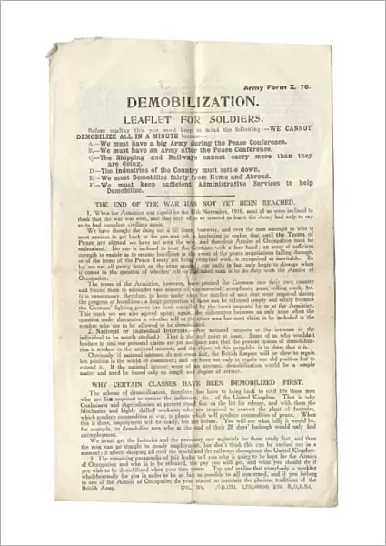 Demobilization leaflet for soldiers