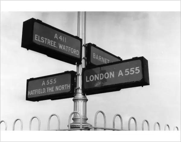 London signpost A555 A1 crossroads