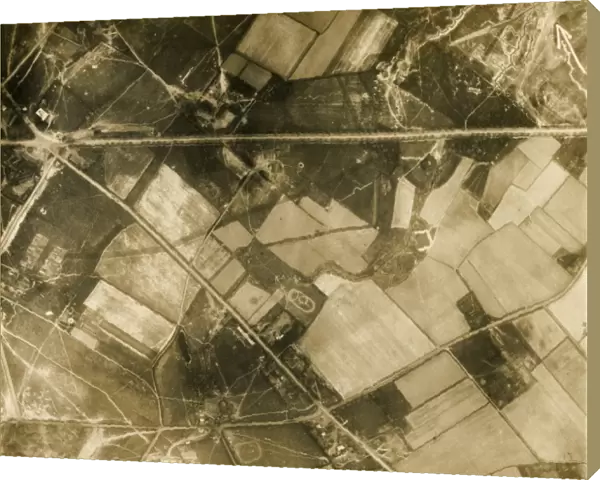 Aerial photograph of rural area, western front, WW1