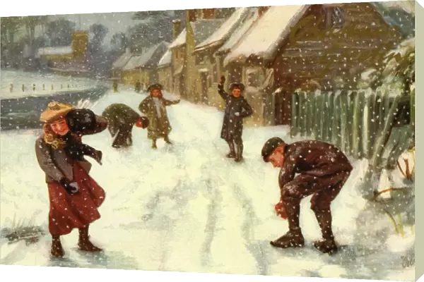 Children in the falling snow