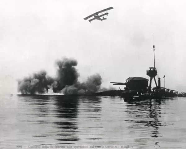 Italian naval action with aeroplane overhead, WW1