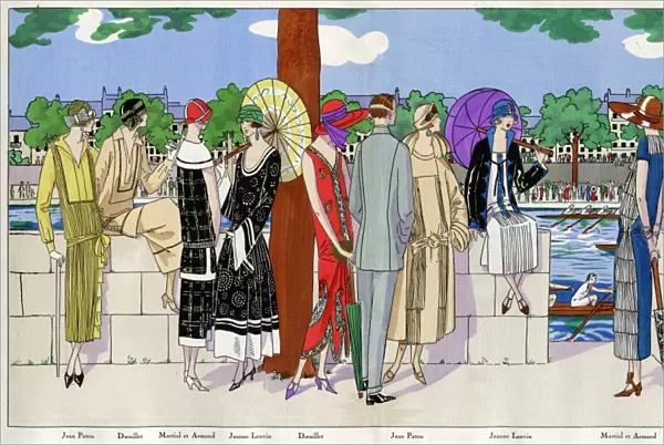Ladies at a boat race in various summer outfits